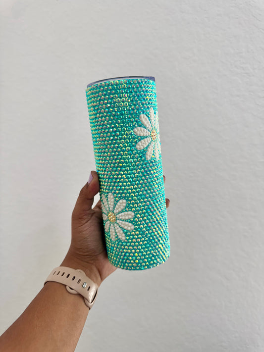 Blue Daisy Full Bling Tumbler