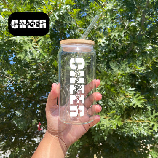 Cheer Mom Glass Can - White