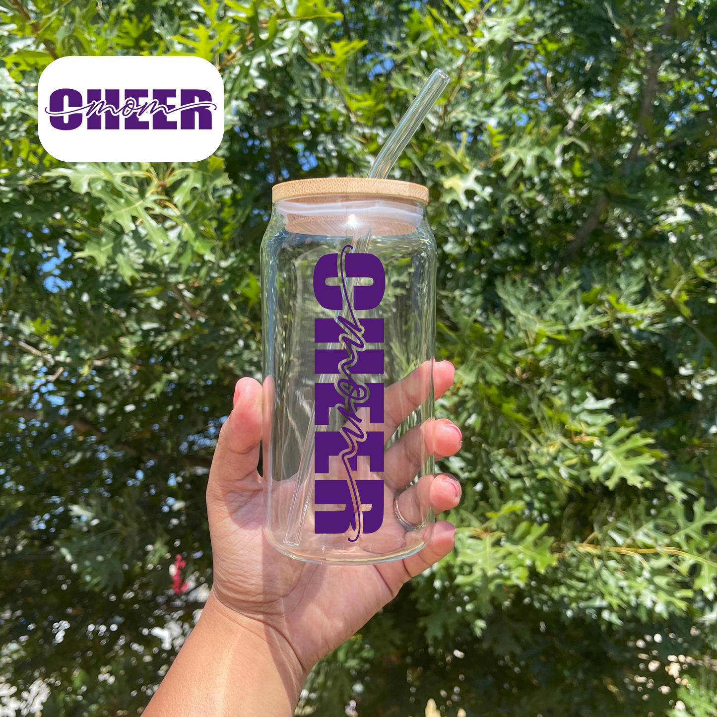 Cheer Mom Glass Can- Purple