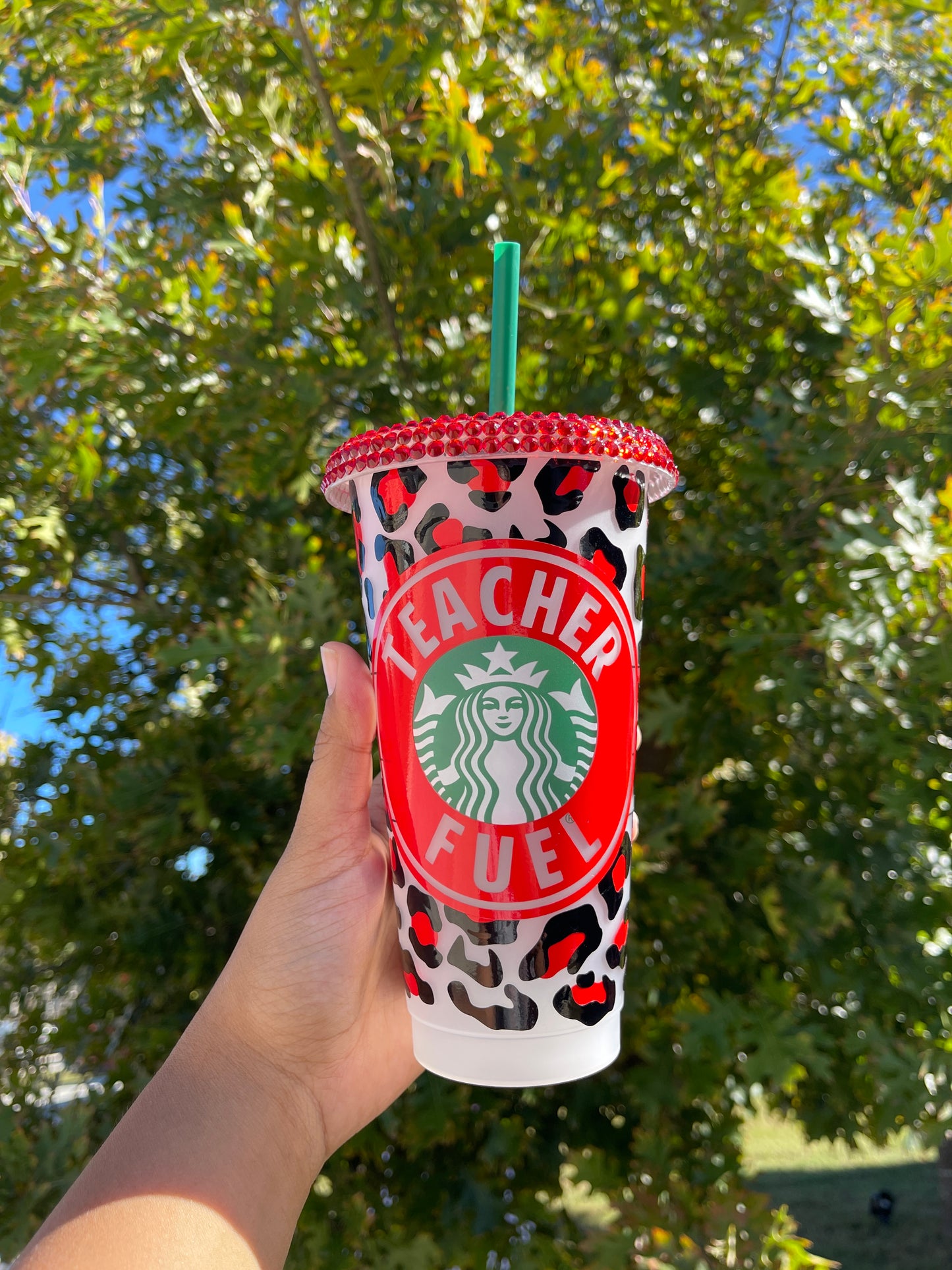 Cheetah Print Teacher Fuel Reusable Starbucks Cold Cup