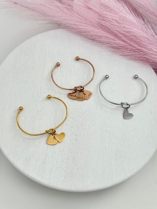 Personalized Heart Charm Bangle Bracelet