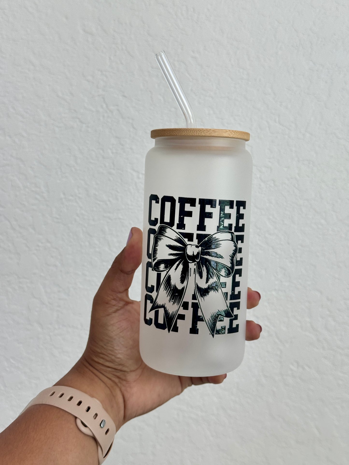 Coffee Bow Frosted Glass Can