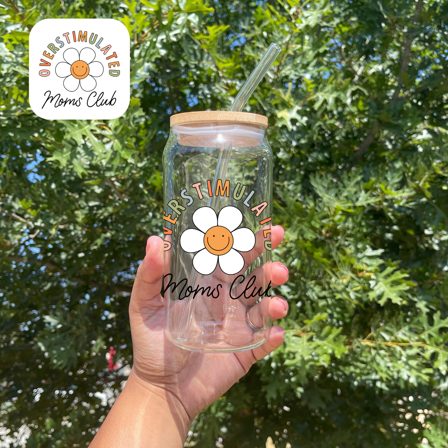 Retro Daisy Overstimulated Mom Glass Can